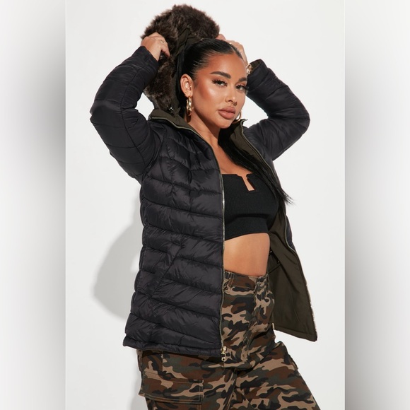 BRAND NEW!! Fashion Nova Inside Out REVERSIBLE Jacket in Olive/Black. - Picture 1 of 3